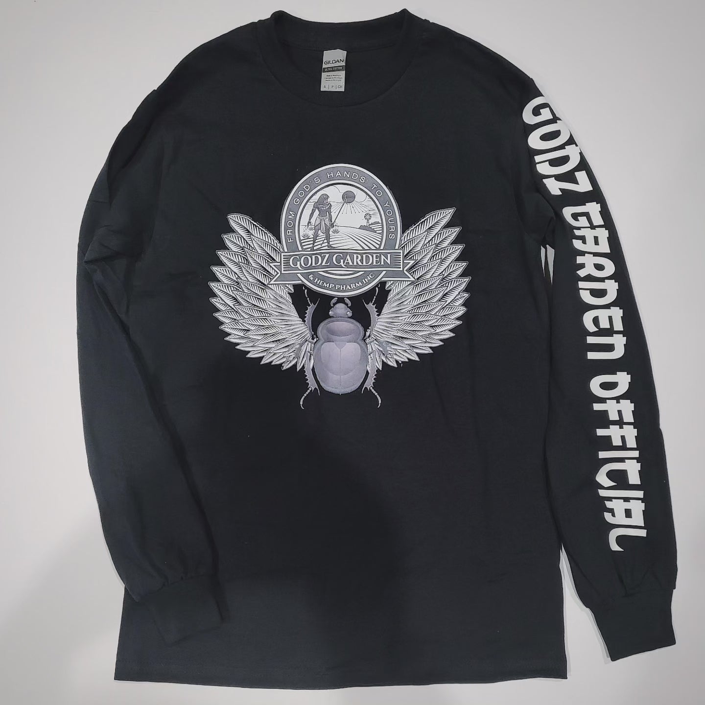Long Sleeve Godz garden crest T-shirt with vinyl arm decals